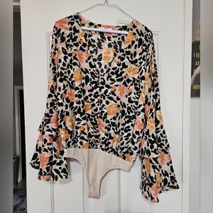 Floral and Leopard Print Bodysuit